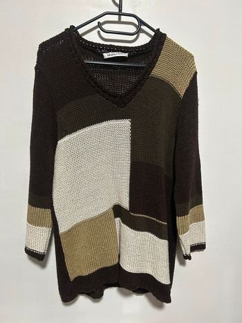 Magnifique pull tricot / mailles • col V • asymétrie / multicolore • taille 5 / 46 • Christine Laure