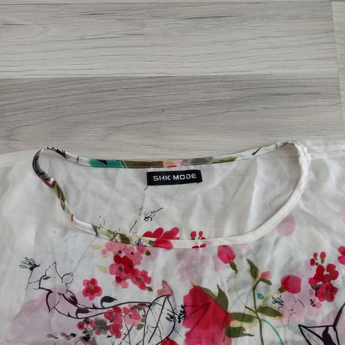 Chemisier femme à manches courtes blanc imprimé SHK Mode taille M - photo numéro 2