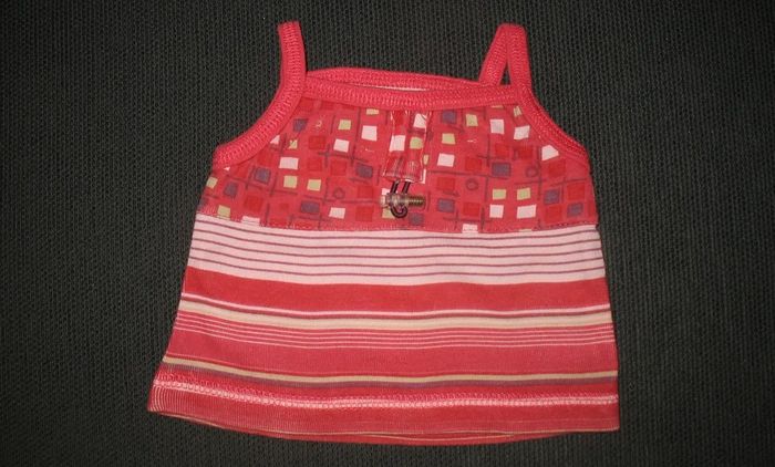 DÉBARDEUR RAYE ROUGE BÉBÉ FILLE "CLOPY CLOPA" - 6 MOIS - n°01