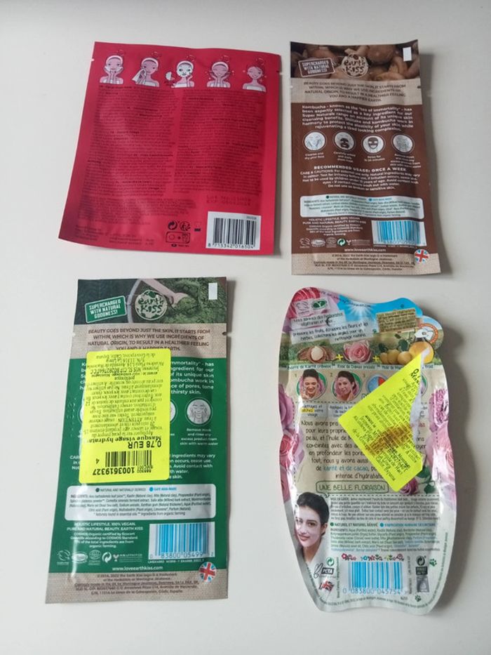 lot de 4 masques à kombucha, argile rose, grenade neufs - photo numéro 2