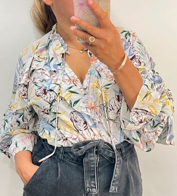 Blouse fluide Maje avec volant jungle blanc Taille 38