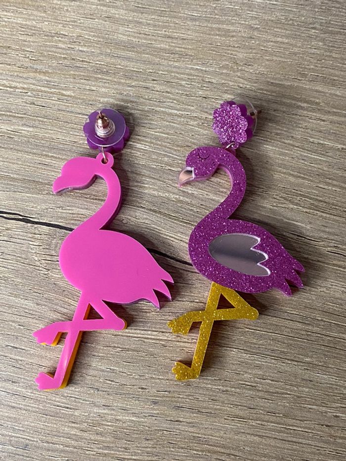 Boucles d oreilles acrylique flamand rose - photo numéro 4
