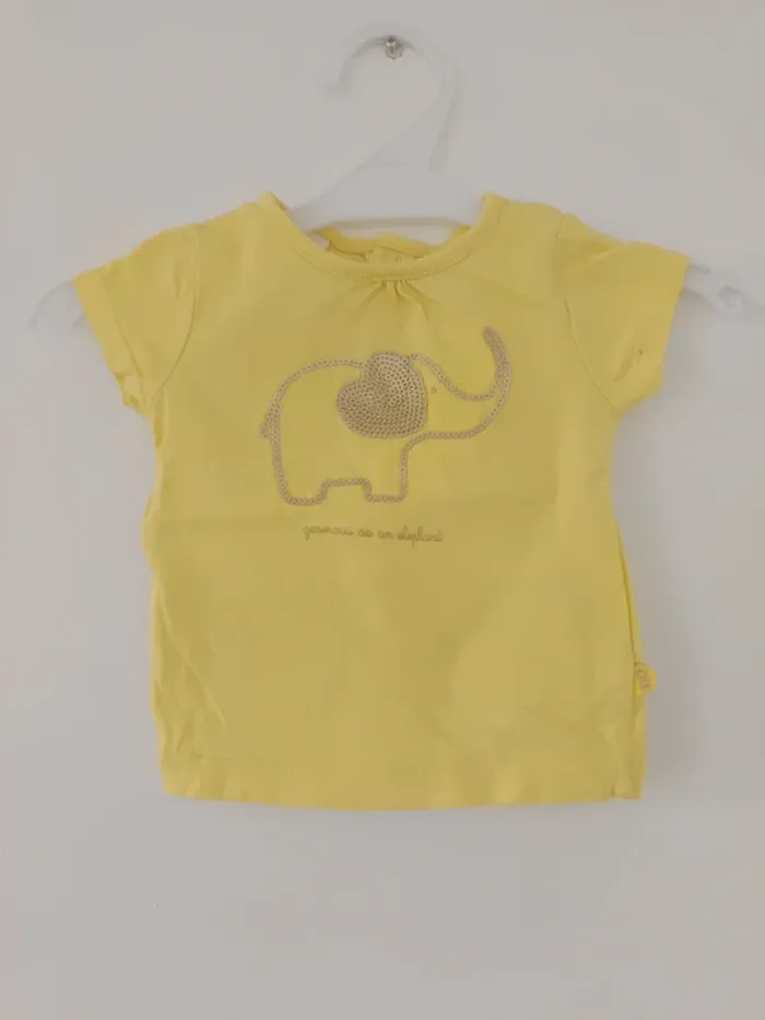 Top haut t-shirt manches courtes éléphant jaune bébé fille 3 mois Obaïbi