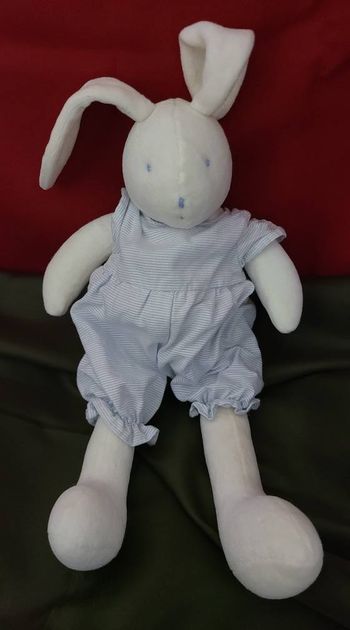 Doudou lapin blanc rayé bleu MOULIN ROTY