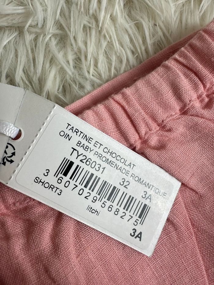 Short en lin rose taille 3 ans tartine et chocolat - photo numéro 5