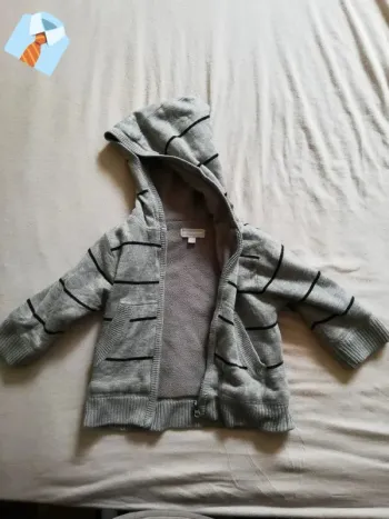Gilet Gris à Rayures Noires avec Capuche "Kimbaloo" - Taille 24 Mois