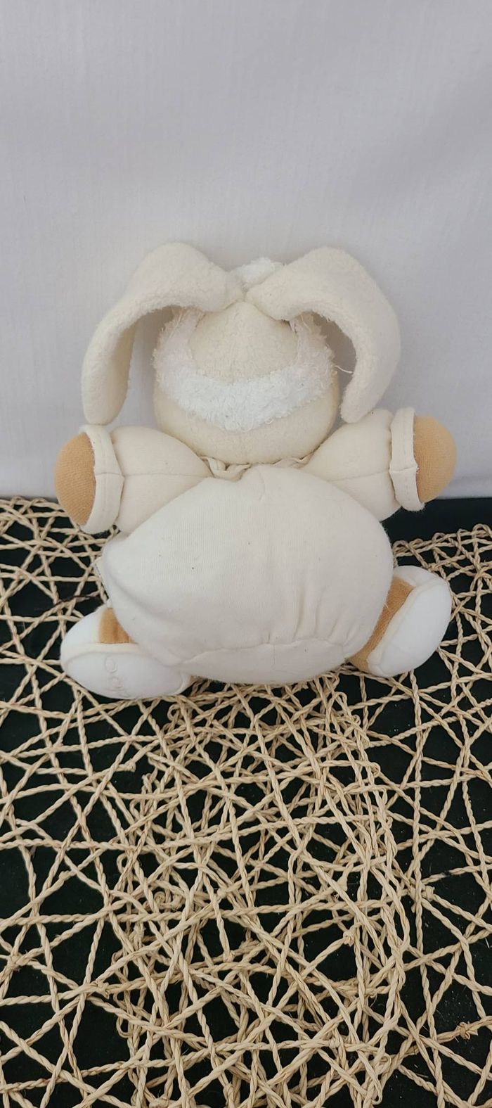Doudou Lapin Boule Coton Blanc Cassé Broderie Feuille Kaloo - photo numéro 3