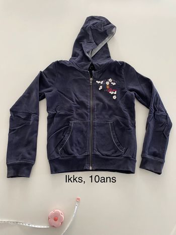Gilet zip capuche bleu marine ikks fleurs 9 ans