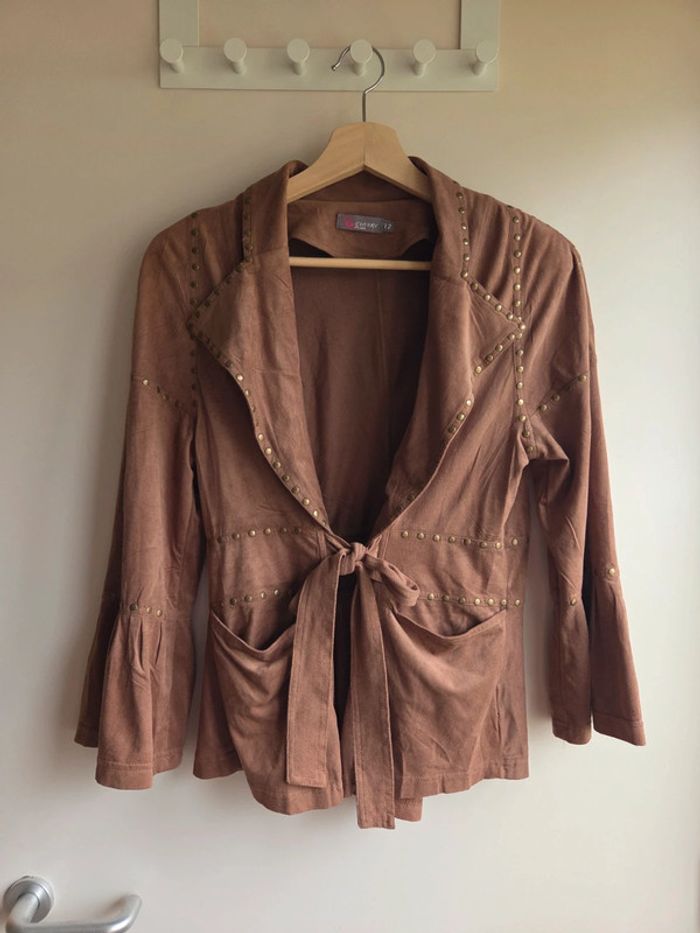 Gilet marron style suédine à clous - cherry design t2 (m)