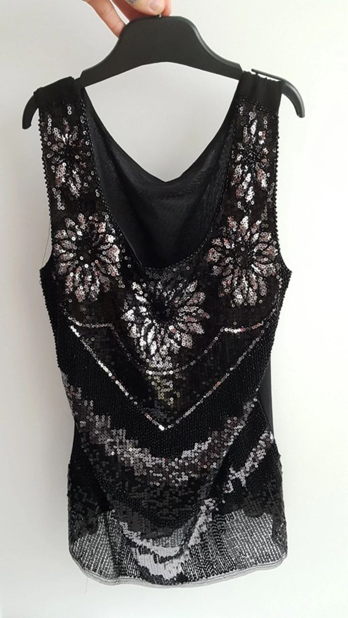 Haut de fete/ noel sequin argenté et noir - photo numéro 4