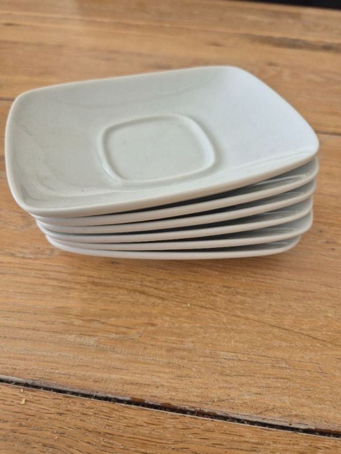 Lot 6 sous tasses rectangle céramique blanche