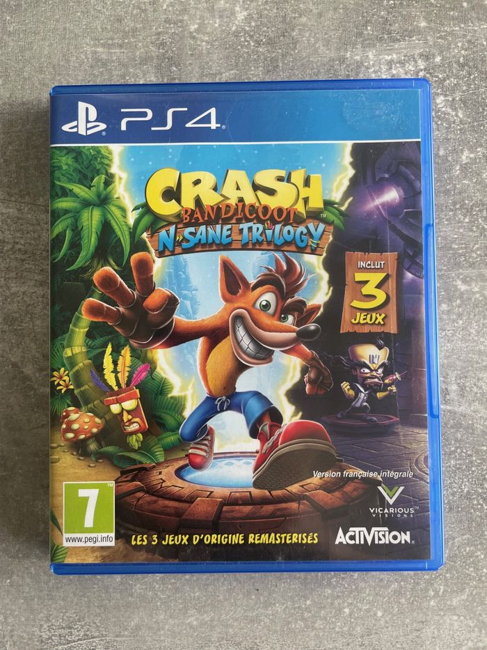 Jeu pour Sony PS4, Crash bandicoot N sane trilogy en français.
