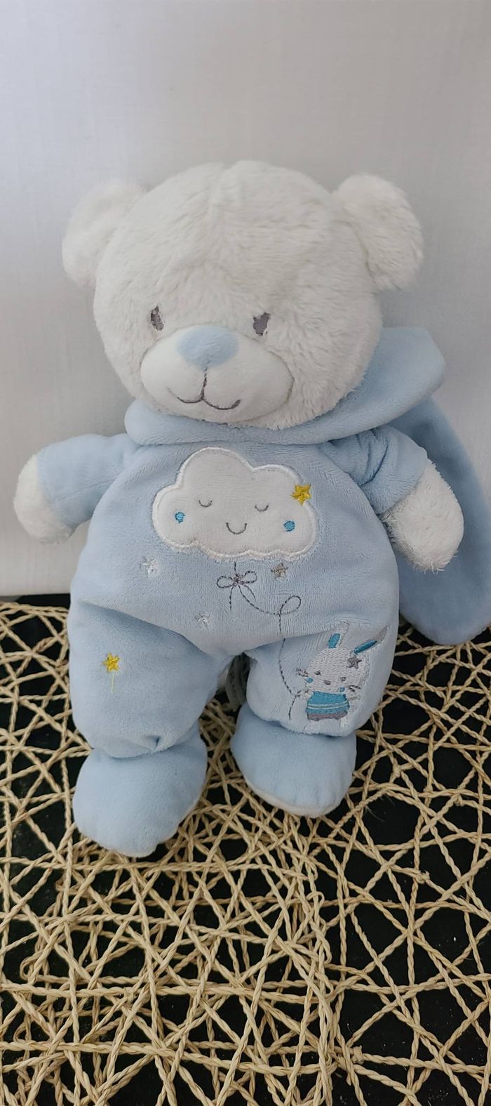 Peluche ours MAX & SAX capuche lapin bleu nuage et étoiles - photo numéro 2