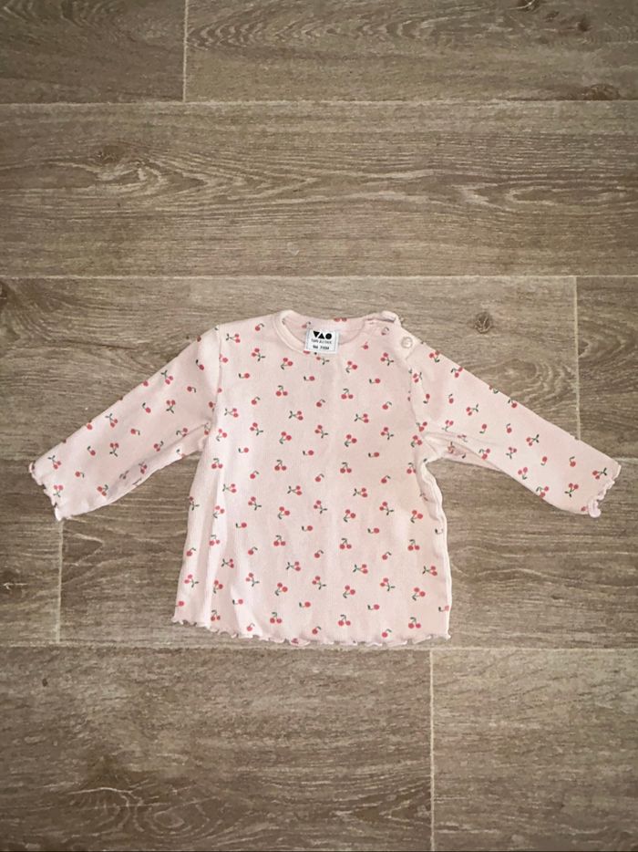 T-shirt à manches longues rose et cerises - photo numéro 2