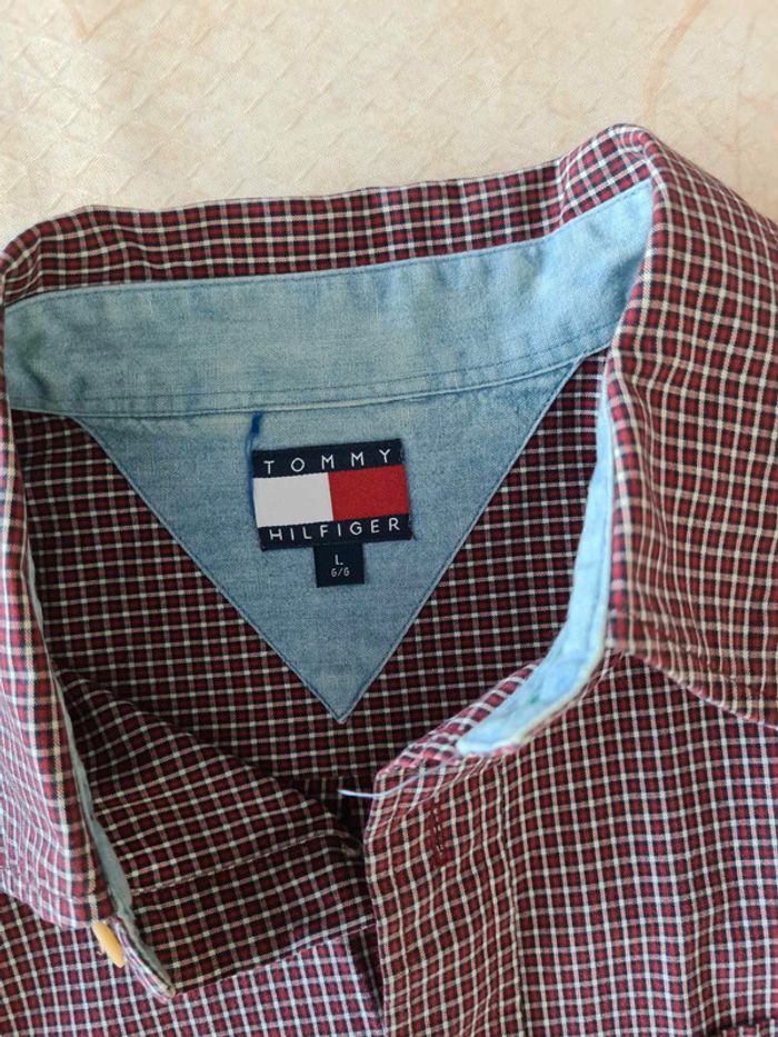 Chemise à carreaux bleu et rouge homme Tommy Hilfiger taille L - photo numéro 2