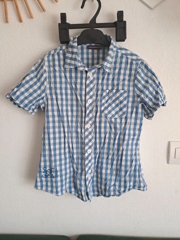 Chemise manches courtes chemisette carreaux sergent major 7 ans bleu blanc