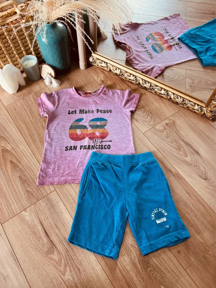 Taille 4 ans ensemble 2 pièces été garçon TAO complices violet et bleu * vintage 68 * 💙