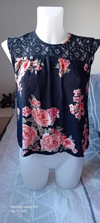 Débardeur court bimatiere motif floral avec dentelle noir femme 38 only