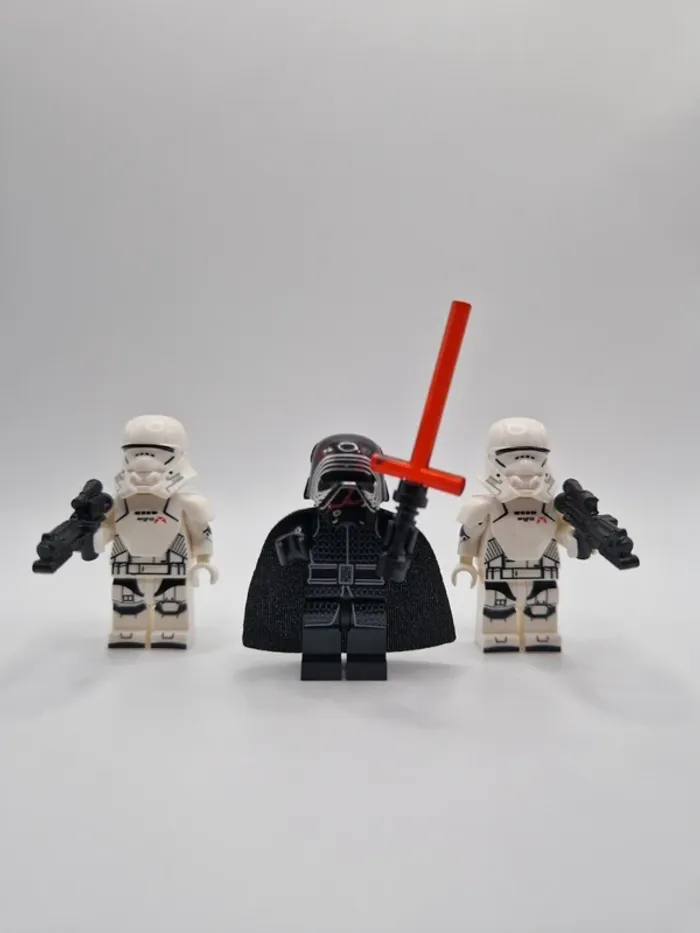 Figurines type lego Sith Kylo Ren + 2 stormtroopers avec jetpack star wars