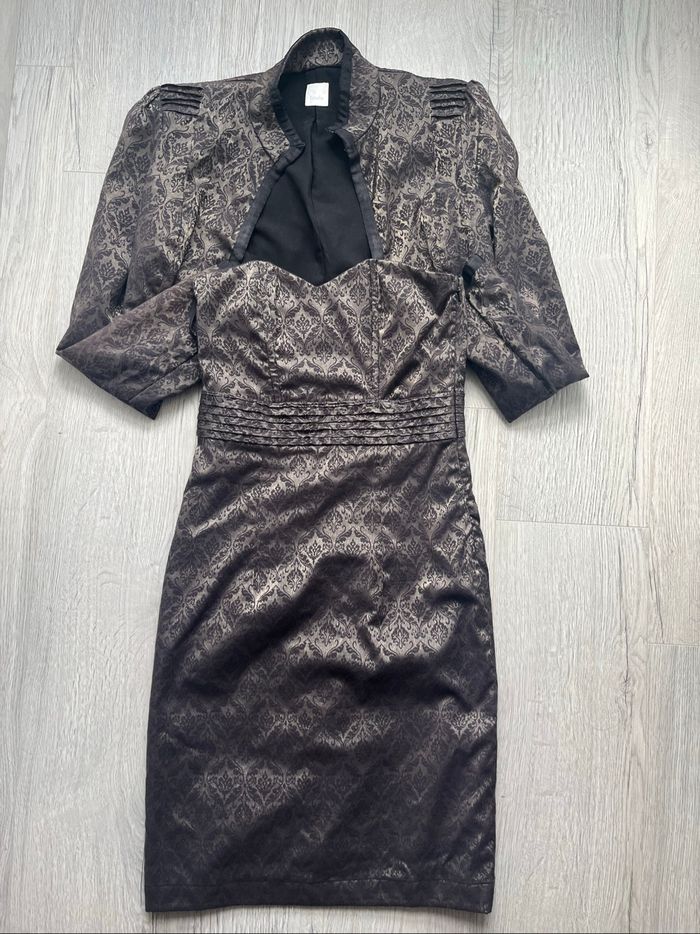 Ensemble robe fourreau + veste assortie – gris violet satiné – Taille 36 - photo numéro 2