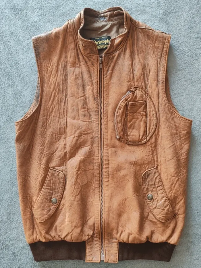 Gilet sans manches cuir vieilli “Christophe – Mussidan” Taille M (Homme)