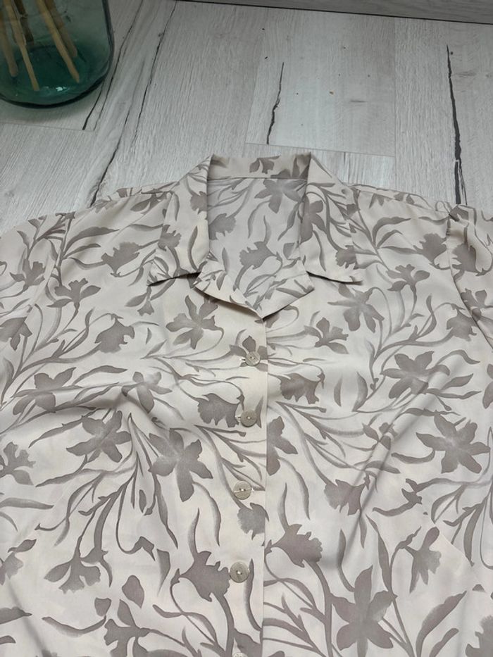Chemisier manches courtes, beige, fleur, marron - photo numéro 4