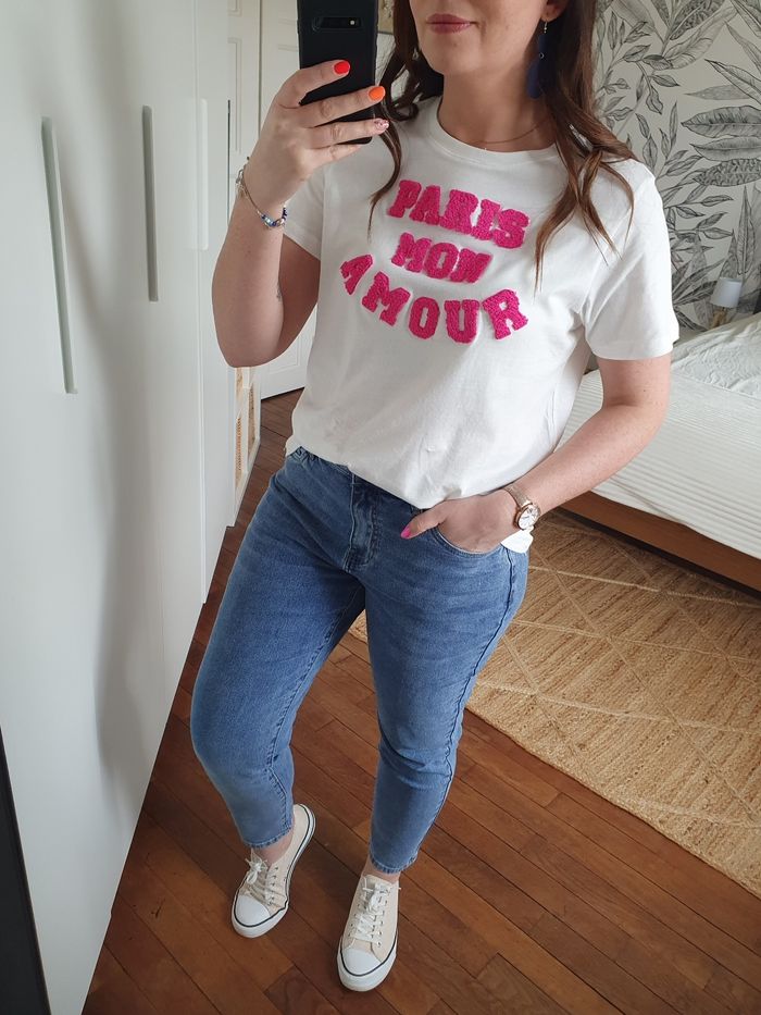 T-shirt Paris mon amour blanc/fushia Taille S/M - photo numéro 2