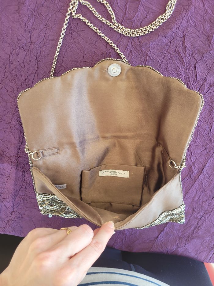 Sac à perles et paillettes doré et taupe - photo numéro 3