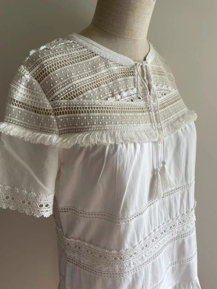 Robe blanche brodée Bérénice manches courtes – Taille 36 - photo numéro 3