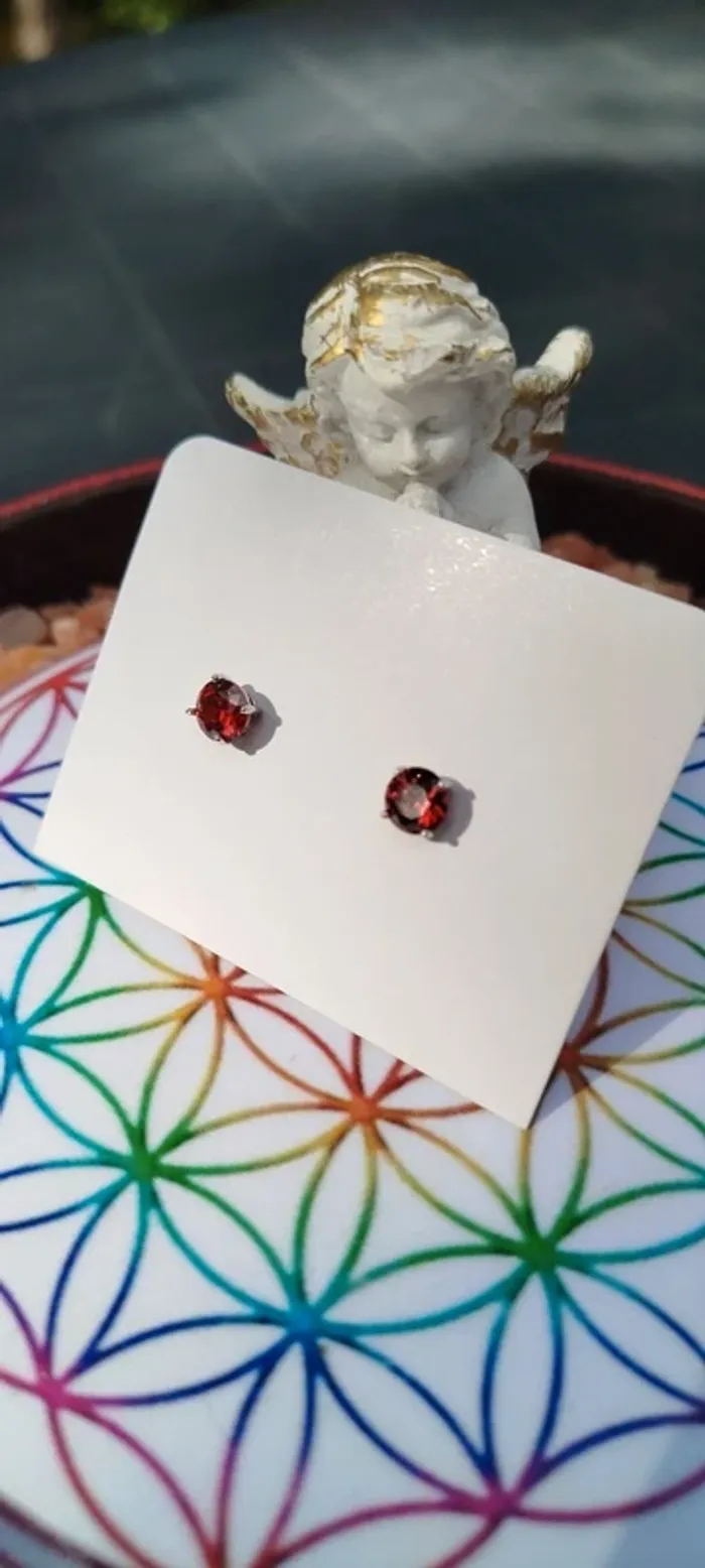 Clous d’oreilles en Argent Massif💫Grenat Étincelant 0,6 Carats - photo numéro 4