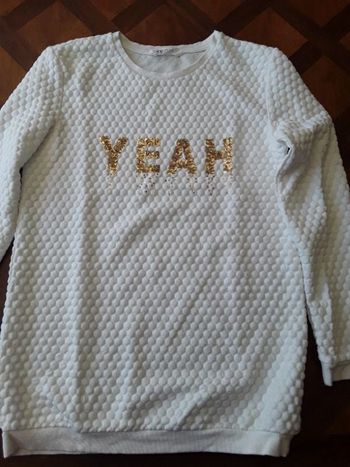 Sweat léger blanc inscription dorée sequins fille 14 ans H&M TBE