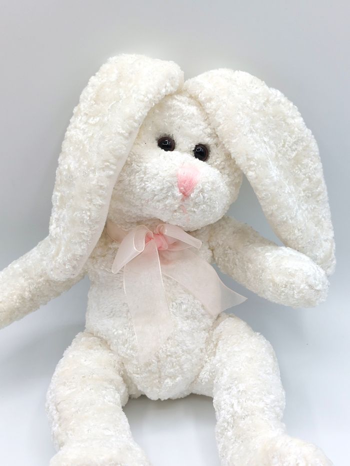 Peluche doudou lapin blanc brillant Jemini nœud rose 28 cm / 42 cm - photo numéro 2