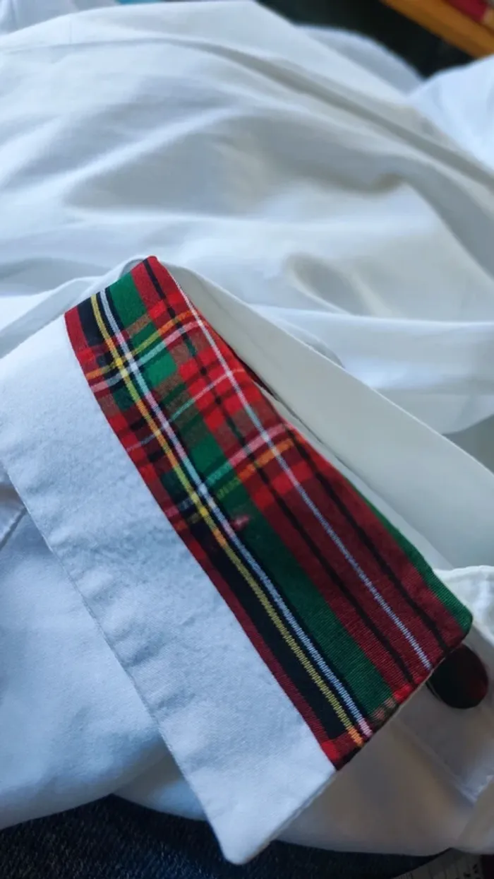 Chemise vintage blanche manches longues détails tartan - photo numéro 12