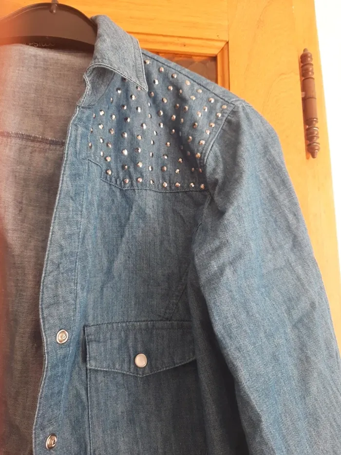 Chemise jean coton fantaisie bleue - photo numéro 2