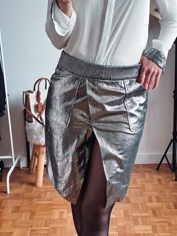 Jupe en cuir argenté Karl Lagerfeld taille 36