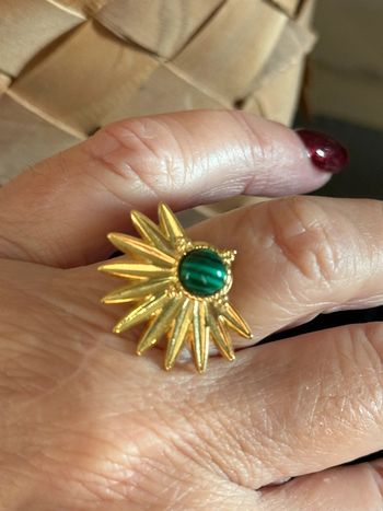 Bague réglable acier inoxydable or demi soleil perle vertex