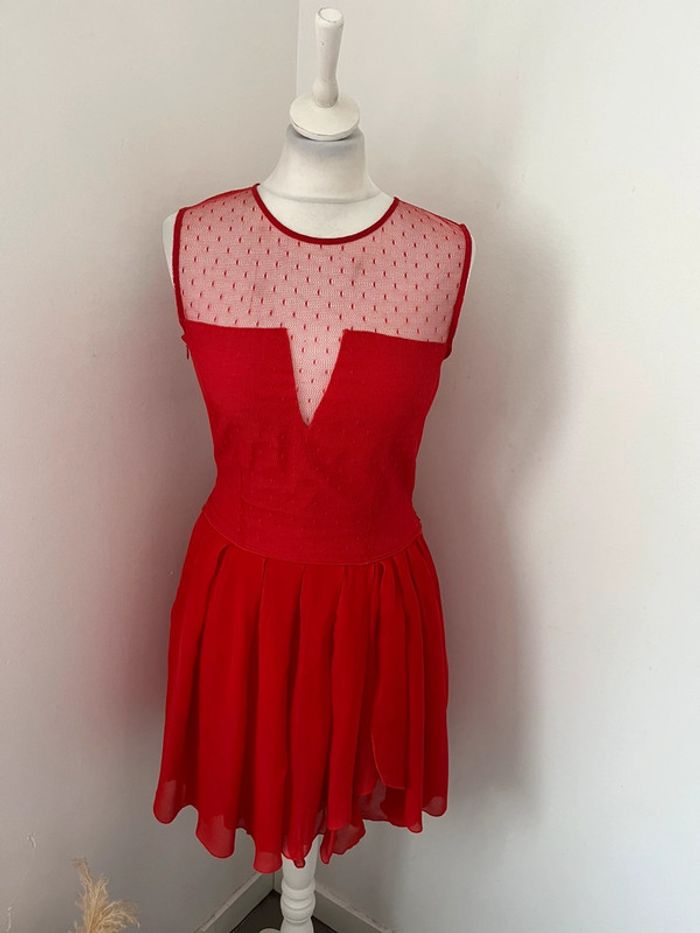 Robe bustier dentelle rouge cintrée Maje S