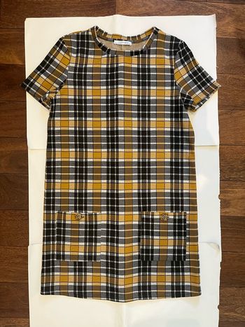 Robe courte manches courtes à carreaux à poches taille S/36 zara