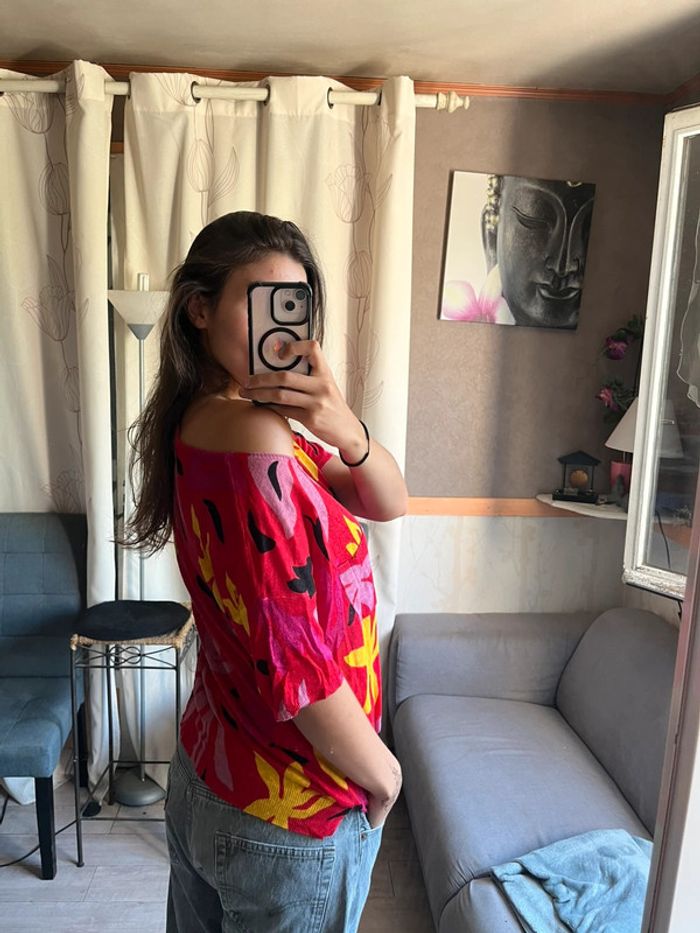 Tee-shirt fleuri rouge halter neck - photo numéro 3