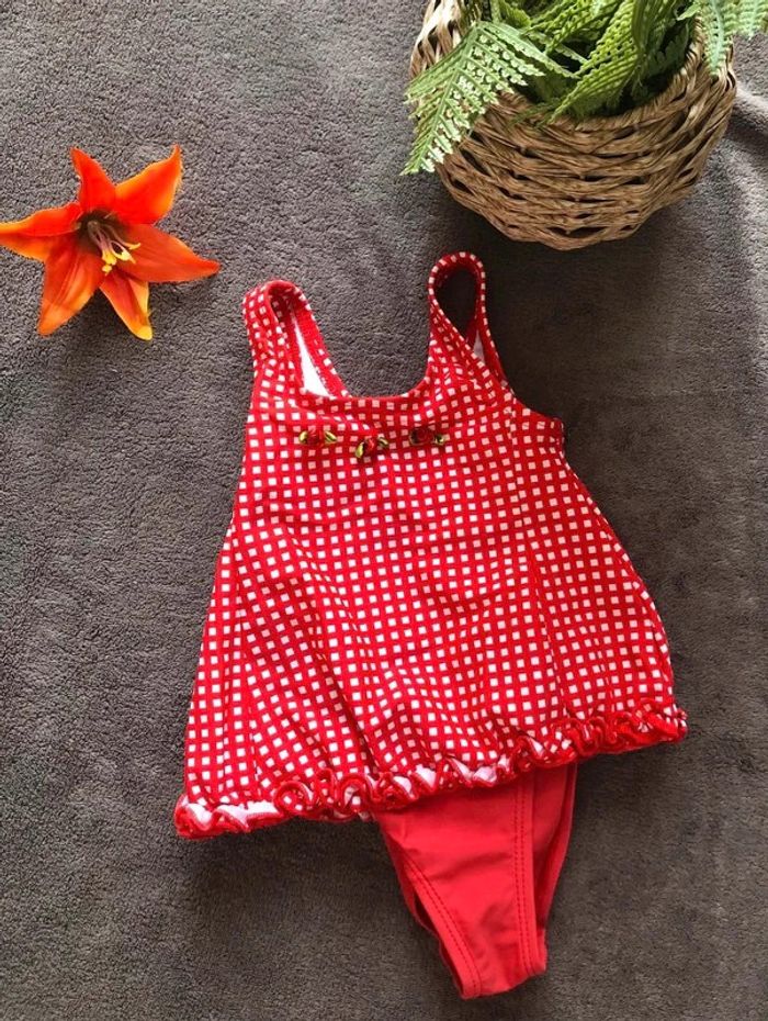 Maillot de bain fille rouge et blanc