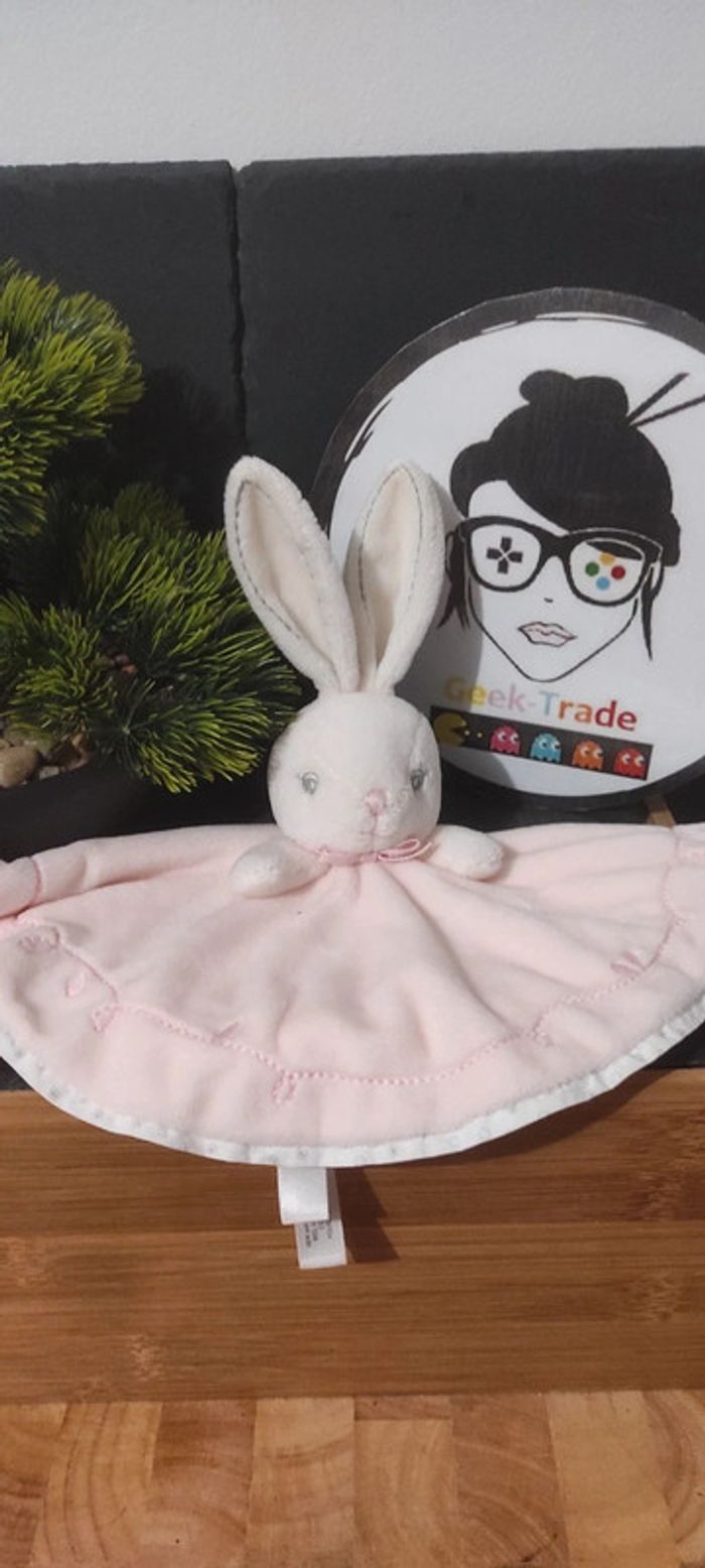 doudou lapin blanc rose rond broderie kaloo Gris Noeud Feuilles Rond Bulle