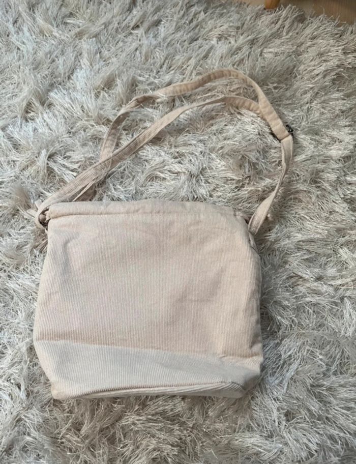 Sac bandoulière beige côtelé vintage - photo numéro 3