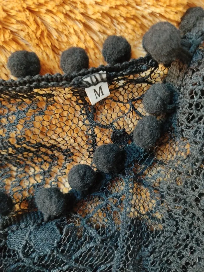Robe courte noire dentelle pompons Vintage M TBE - photo numéro 5