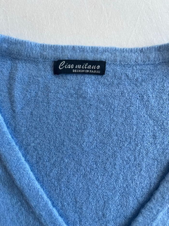 Pull long col V bleu ciel - photo numéro 2