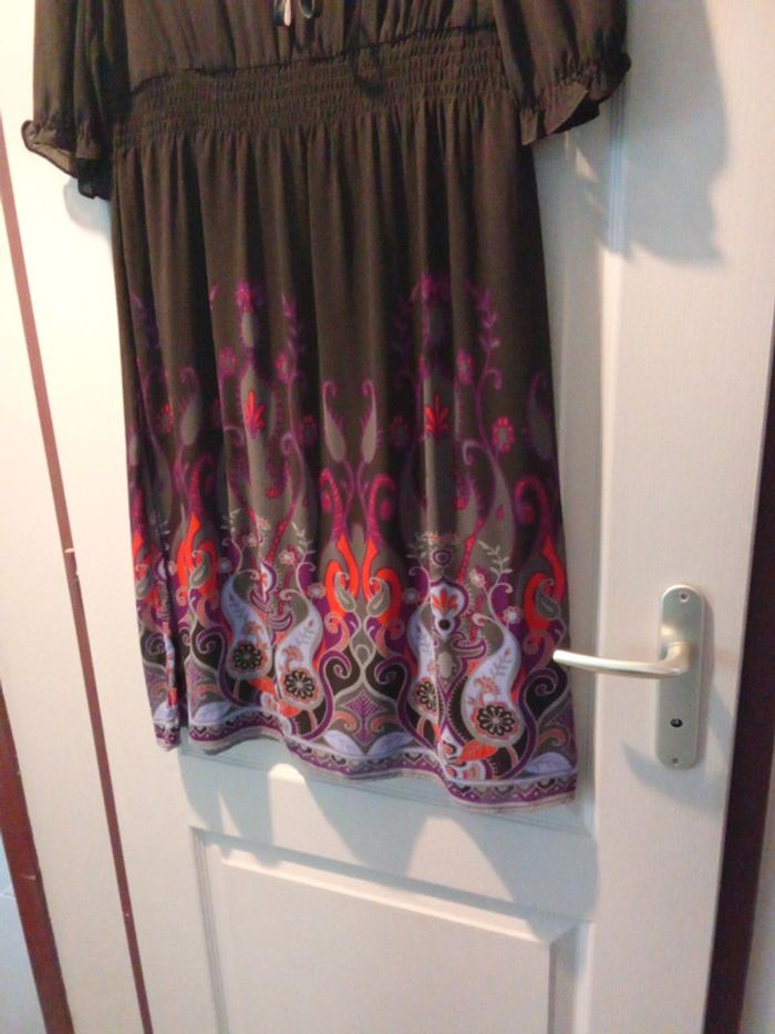 Robe voilage doublée marron motifs bariolés Esprit taille 42 - photo numéro 2