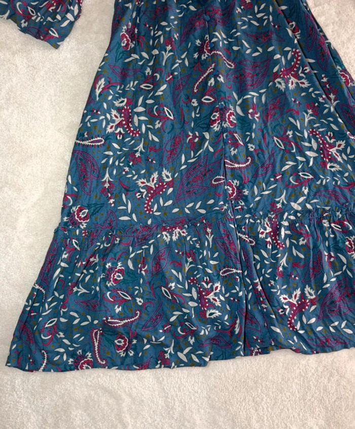 Robe longue bleu Blancheporte 36 fleuri feuillage manches 3/4 - photo numéro 6