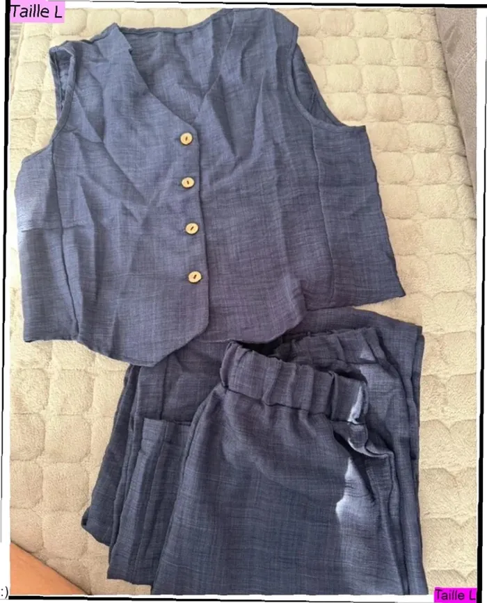 Ensemble Femme Deux Pièces Bleu Marine Gilet Pantalon - Taille L Neuf Jamais Porté - photo numéro 3