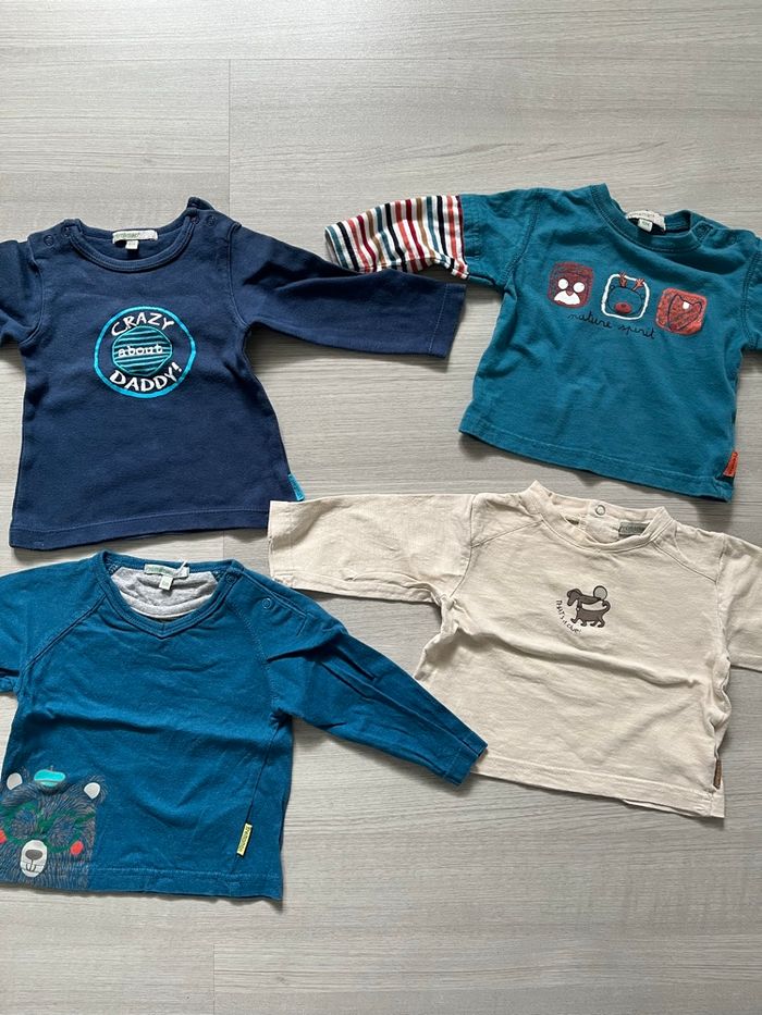 Lot de 4 t-shirts bleu/turquoise/beige 6 mois - photo numéro 1