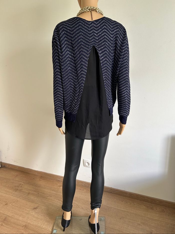 Pull bleu marine et argenté Le Temps des Cerises taille M jamais porté - photo numéro 6