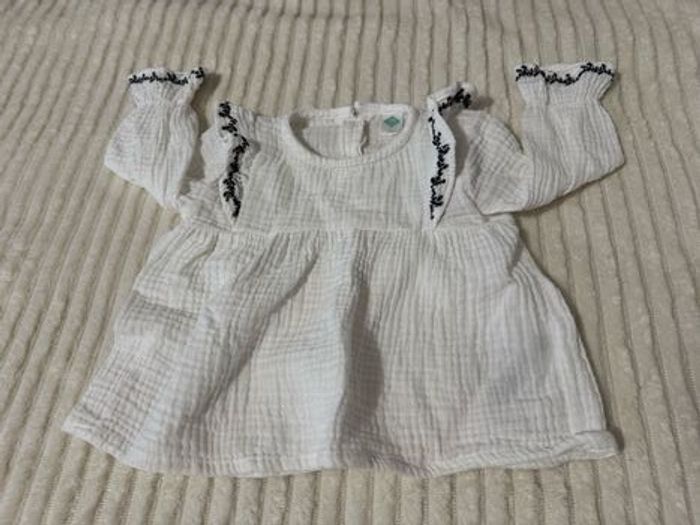 Blouse en coton - blanc et noir - tex - 6 mois - excellent état/comme neuf - photo numéro 2